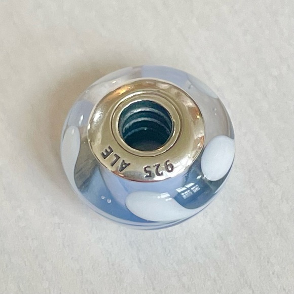 Pandora Retired Light Blue & White Glass Swirl Murano Charm - Picture 5 of 6